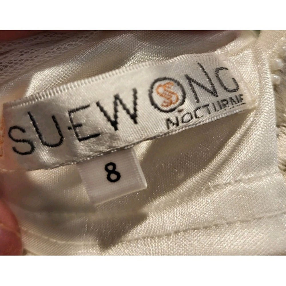 New Sue Wong Nocturne Ivory White Floral Beaded Backless Cap Sleeve Dress Sz 8 - Picture 9 of 11